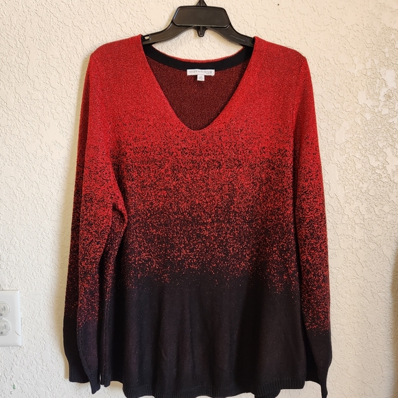 Sparkly Red Metallic NWOT Sweater L)  Holiday Gradient V-Neck Sparkly Size 2X - Picture 3 of 8
